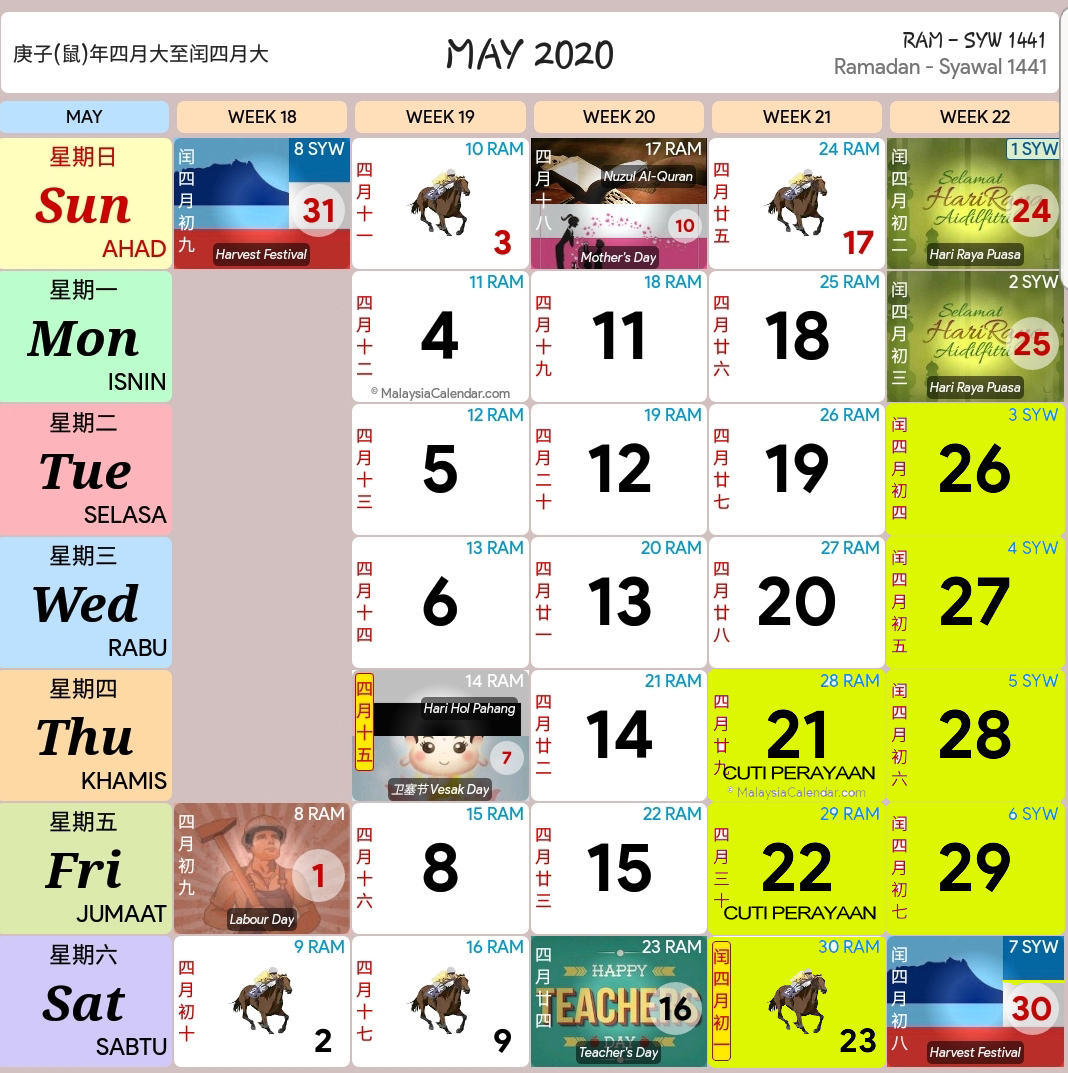 Cuti Sekolah 2020 Dan Kalendar 2020  Rancang Percutian Anda for Kalendar Kuda May 2020