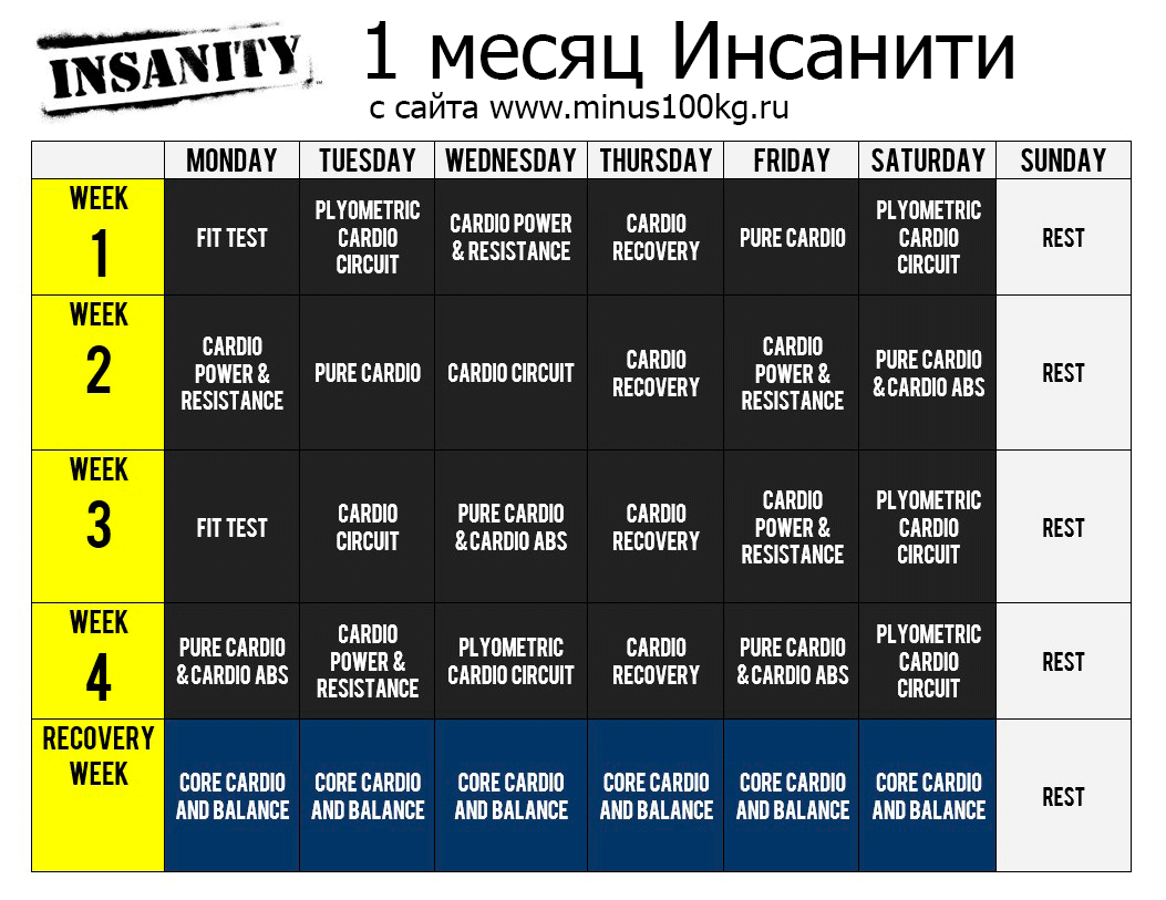 Инсанити Программа Тренировок С Шоном Ти | Minus100Kg.ru for Shaun T Calendar