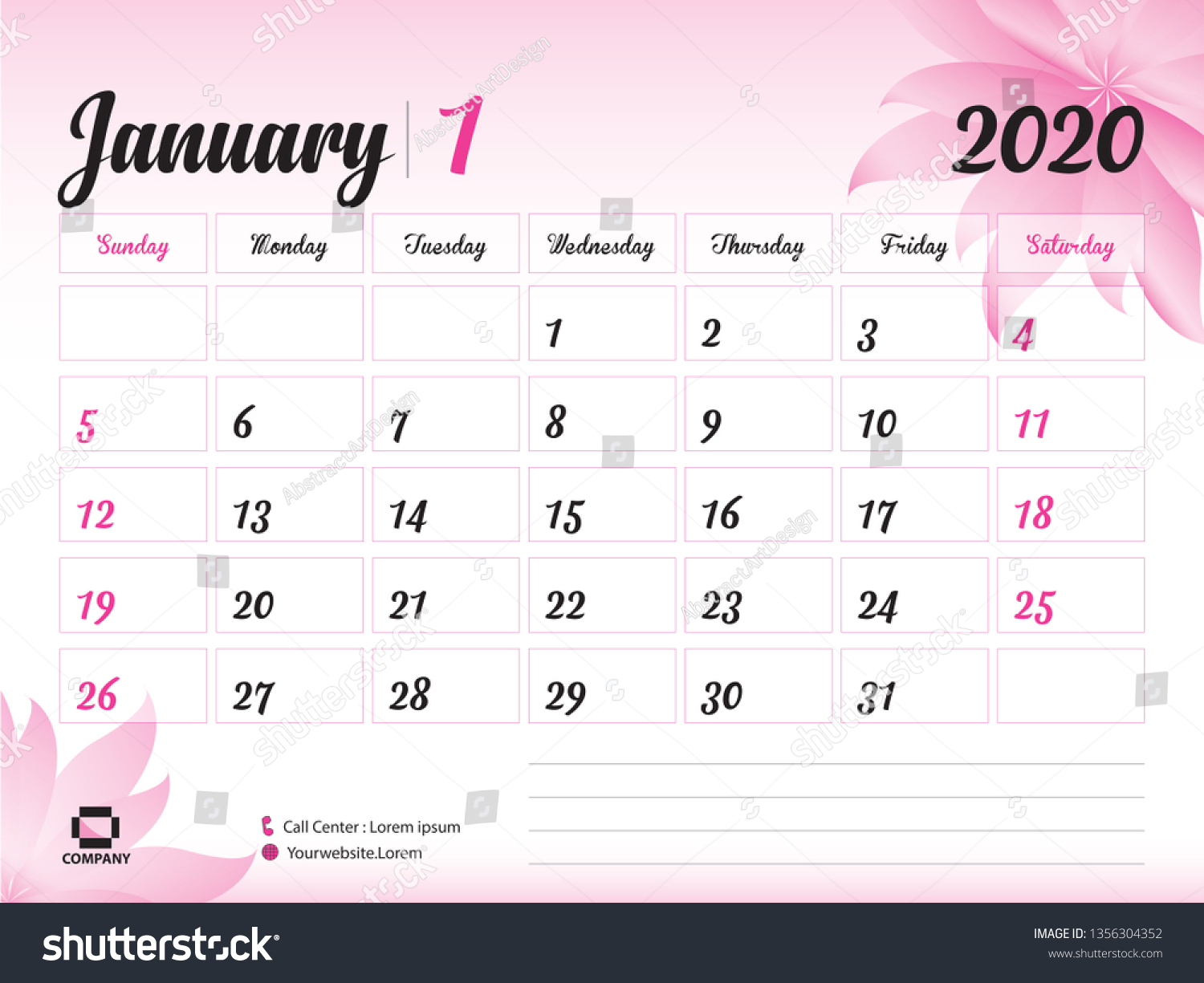 Стоковая Векторная Графика «January 2020 Year Template pertaining to Calander January 2020