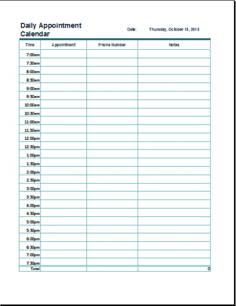 Daily Appointment Calendar Printable Free | Printable Online in Free Online Weekly Calendar