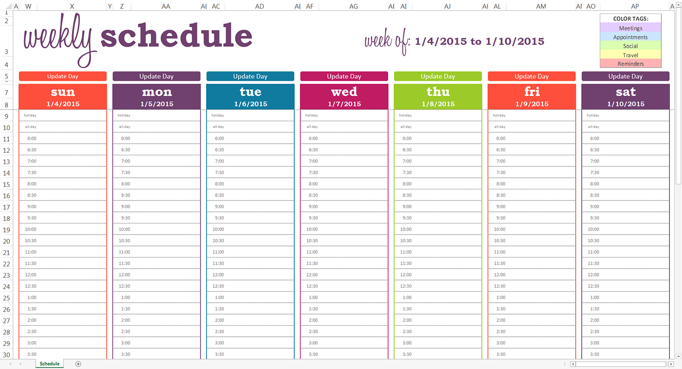 Weekly Schedule With Time Slots Calendar for Planning