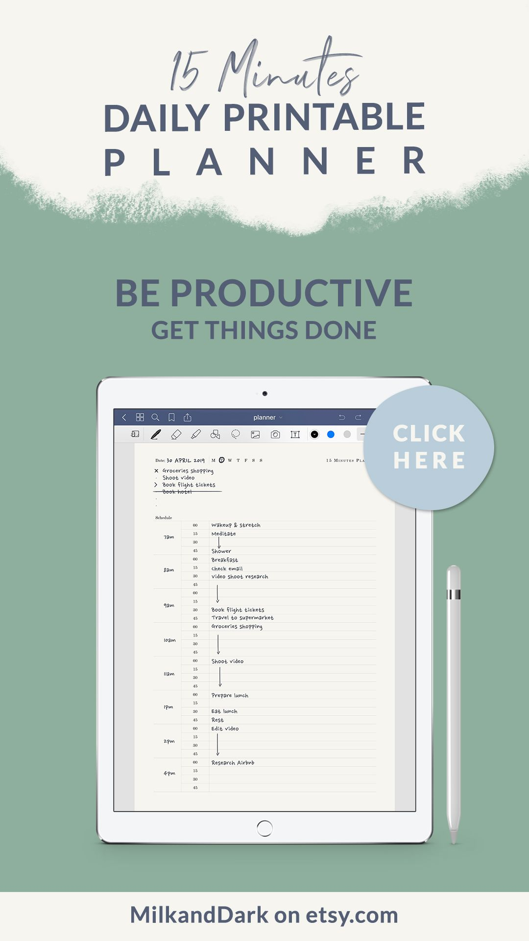 Daily Schedule Planner Printable | 15 Minutes Tracker | To in Planner With 15 Minute Time Slots