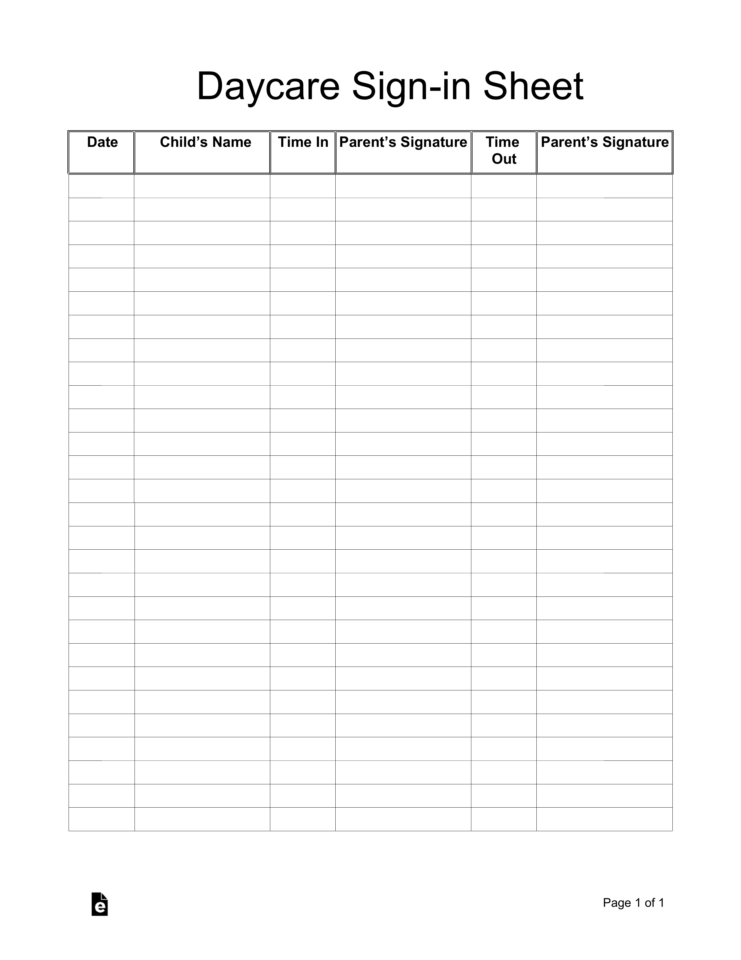 Daycare Signin Sheet Template | Eforms – Free Fillable Forms inside Printable Children&amp;#039;s Church Sign In Sheet Template