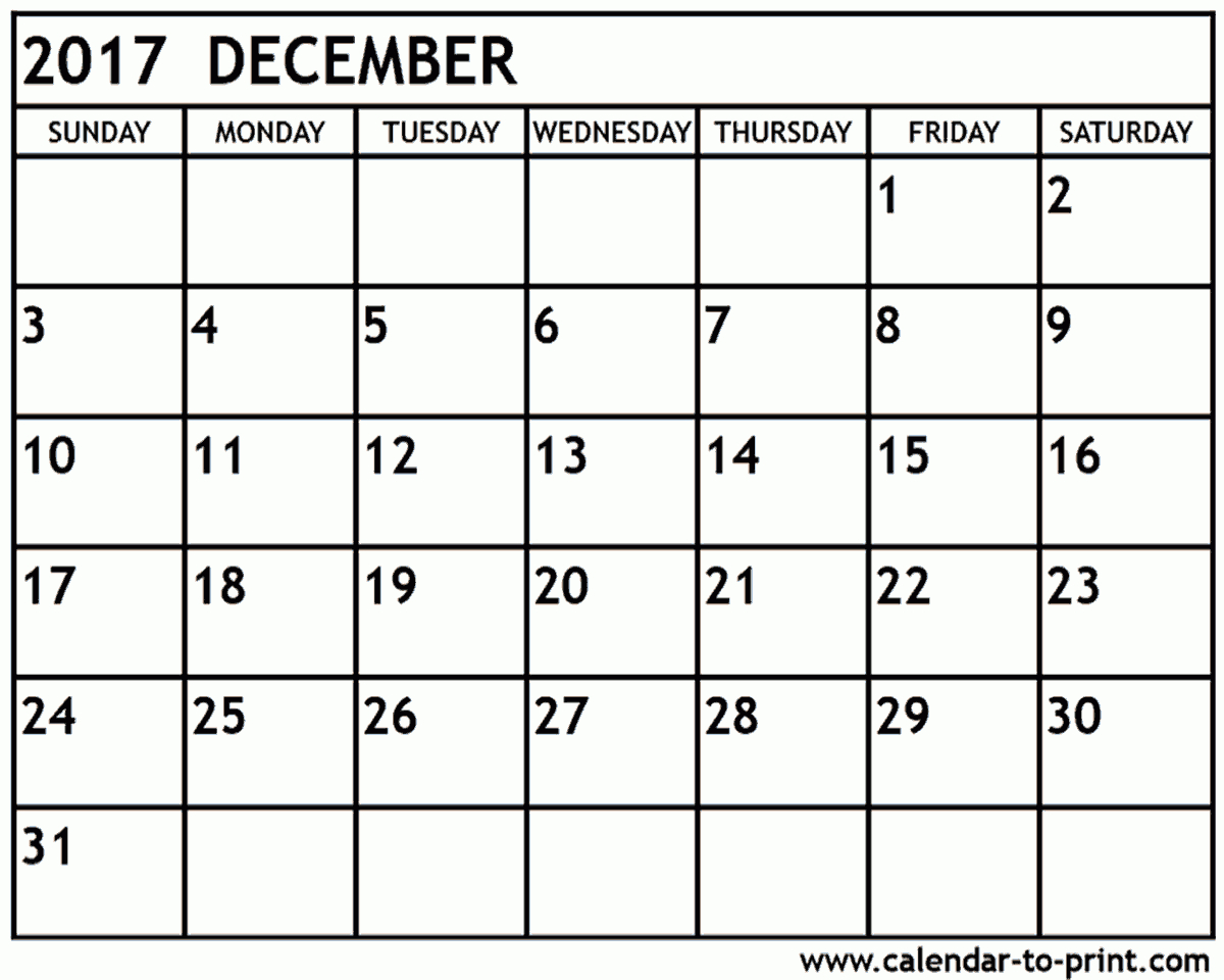 December 2017 Calendar Printable in December 2017 Calendar Printable