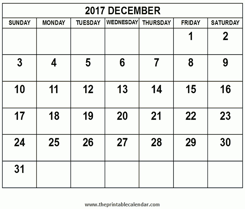 December 2017 Calendar throughout December 2017 Calendar Printable