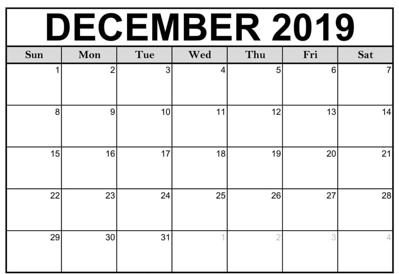 December 2019 Calendar Printable – Monthly Template Download in Kindergarten Monthly Calendar Printable