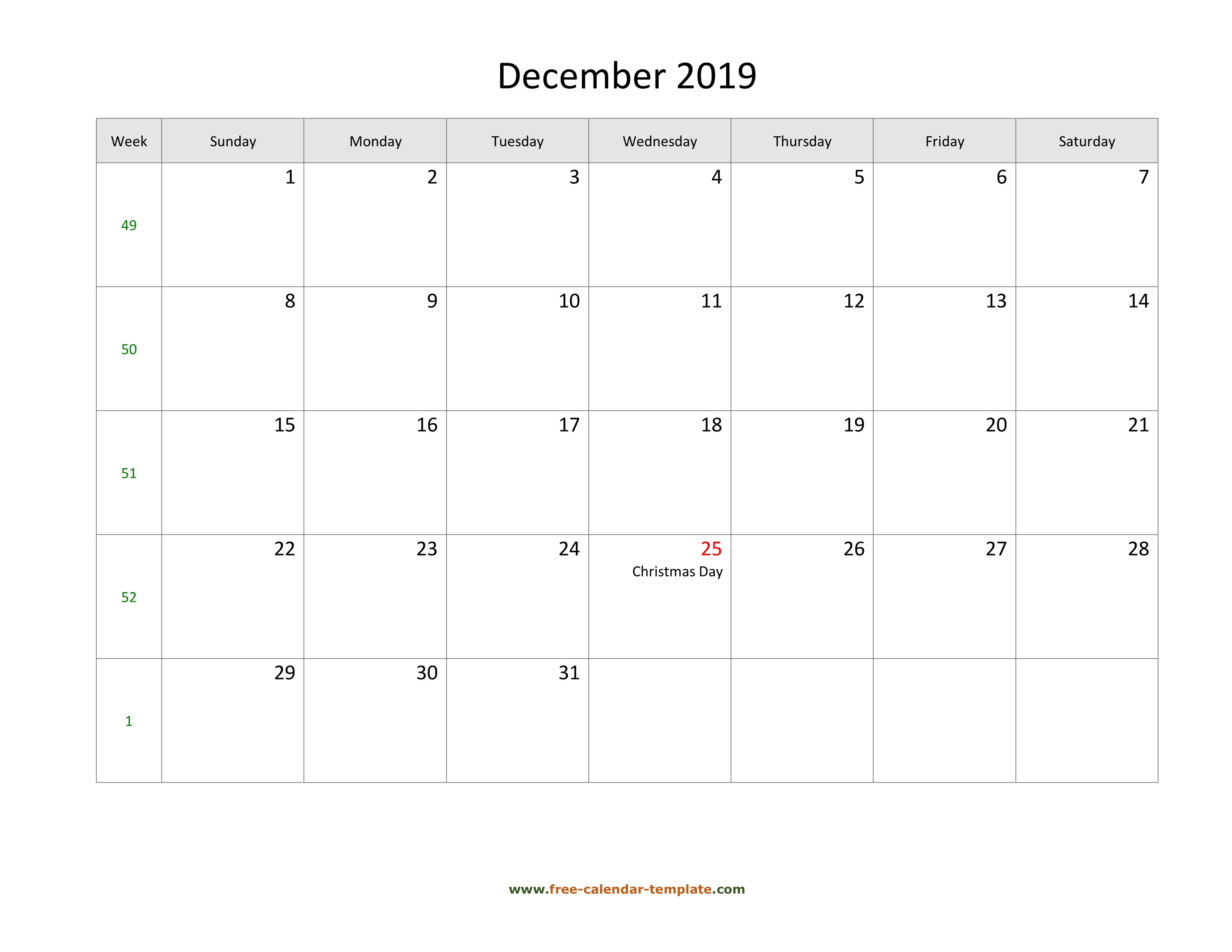 December 2019 Free Calendar Tempplate | Freecalendar regarding Writable December 2020 Calendar