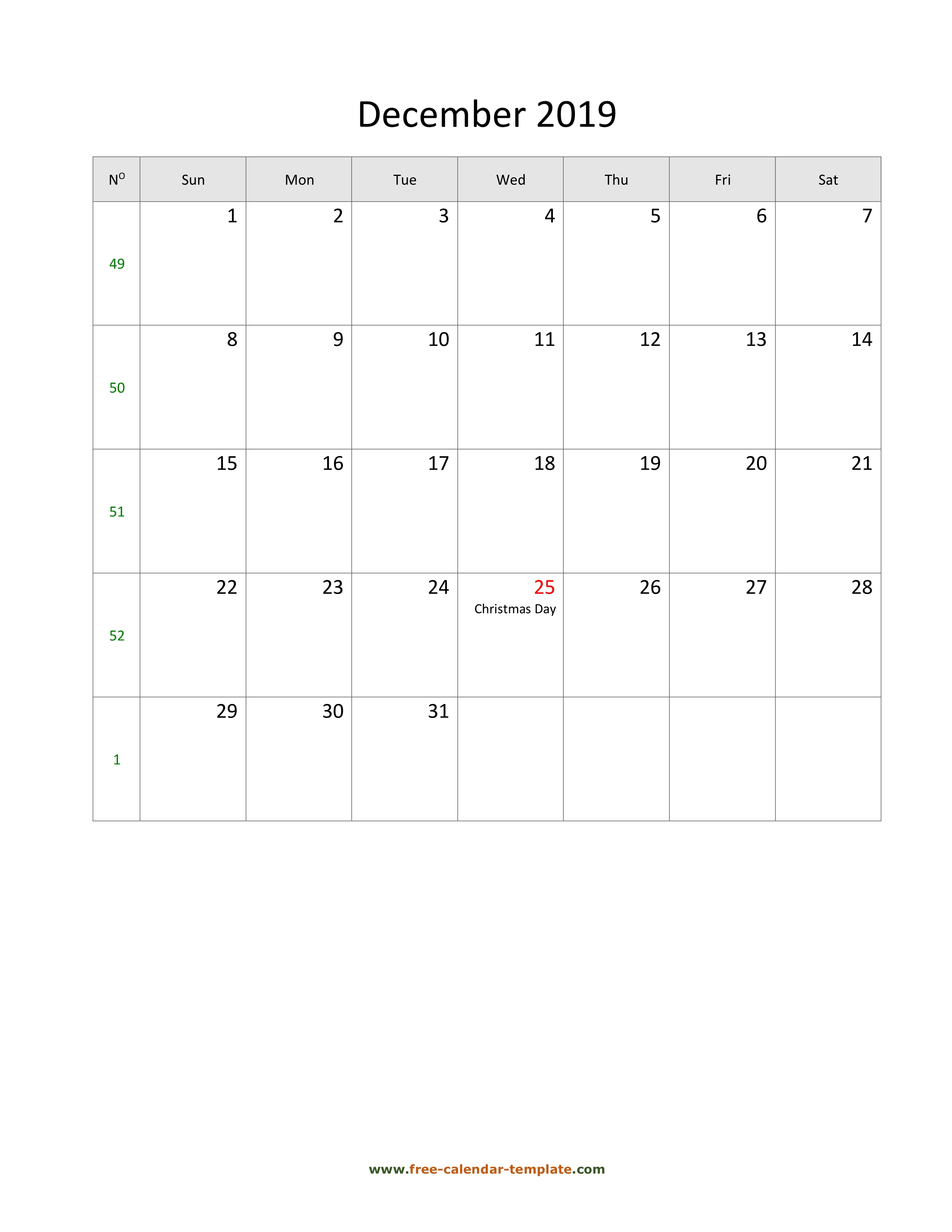 December 2019 Free Calendar Tempplate | Freecalendar throughout Calendar With Blank Squares