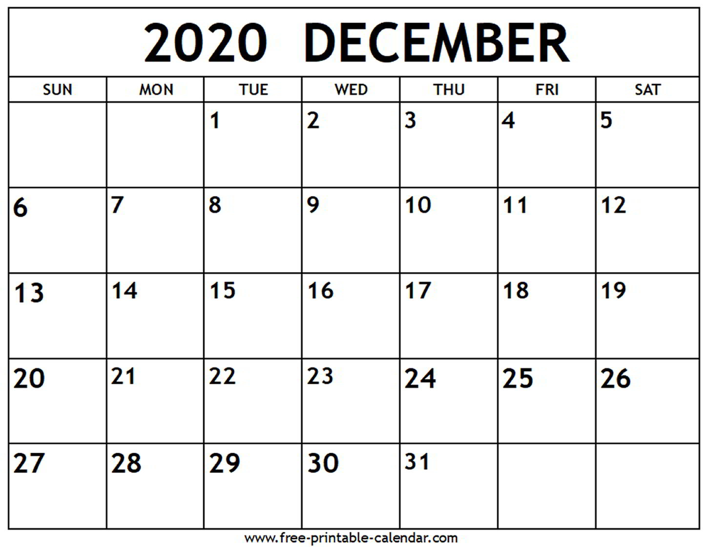 December 2020 Calendar  Freeprintablecalendar with regard to Calendar 2020 December
