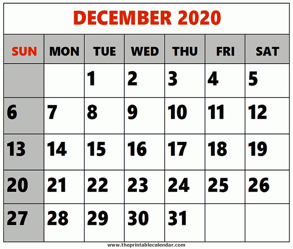 December 2020 Printable Calendars regarding Calendar 2020 December