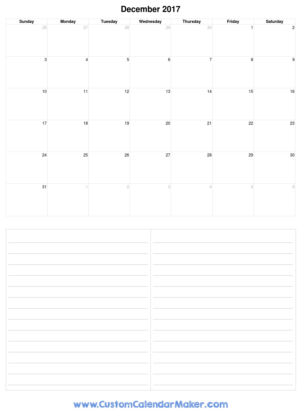 December Monthly Calendar 2017  Printable Pdf Template inside December 2017 Calendar Printable