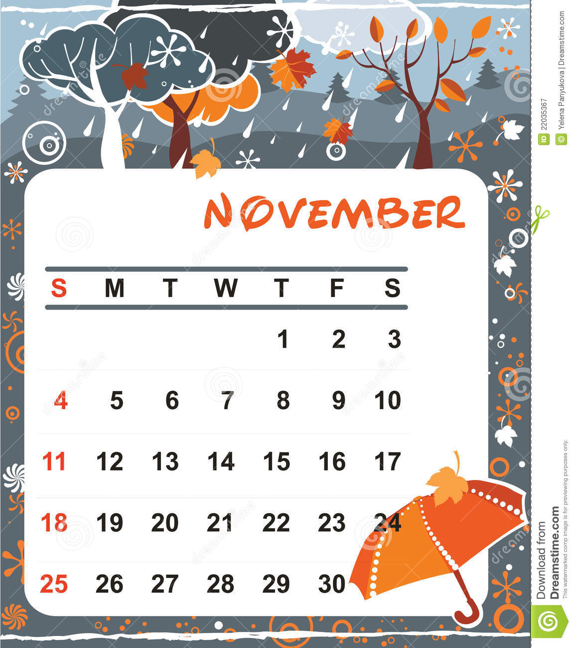Decorative Frame For Calendar  November Stock Vector within November Decorated Calendar