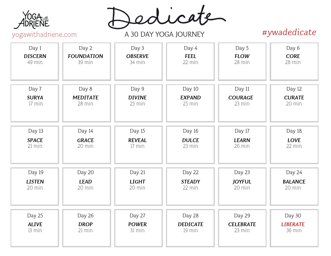Dedicate Calendar | Yoga With Adriene with regard to 30 Day Calander