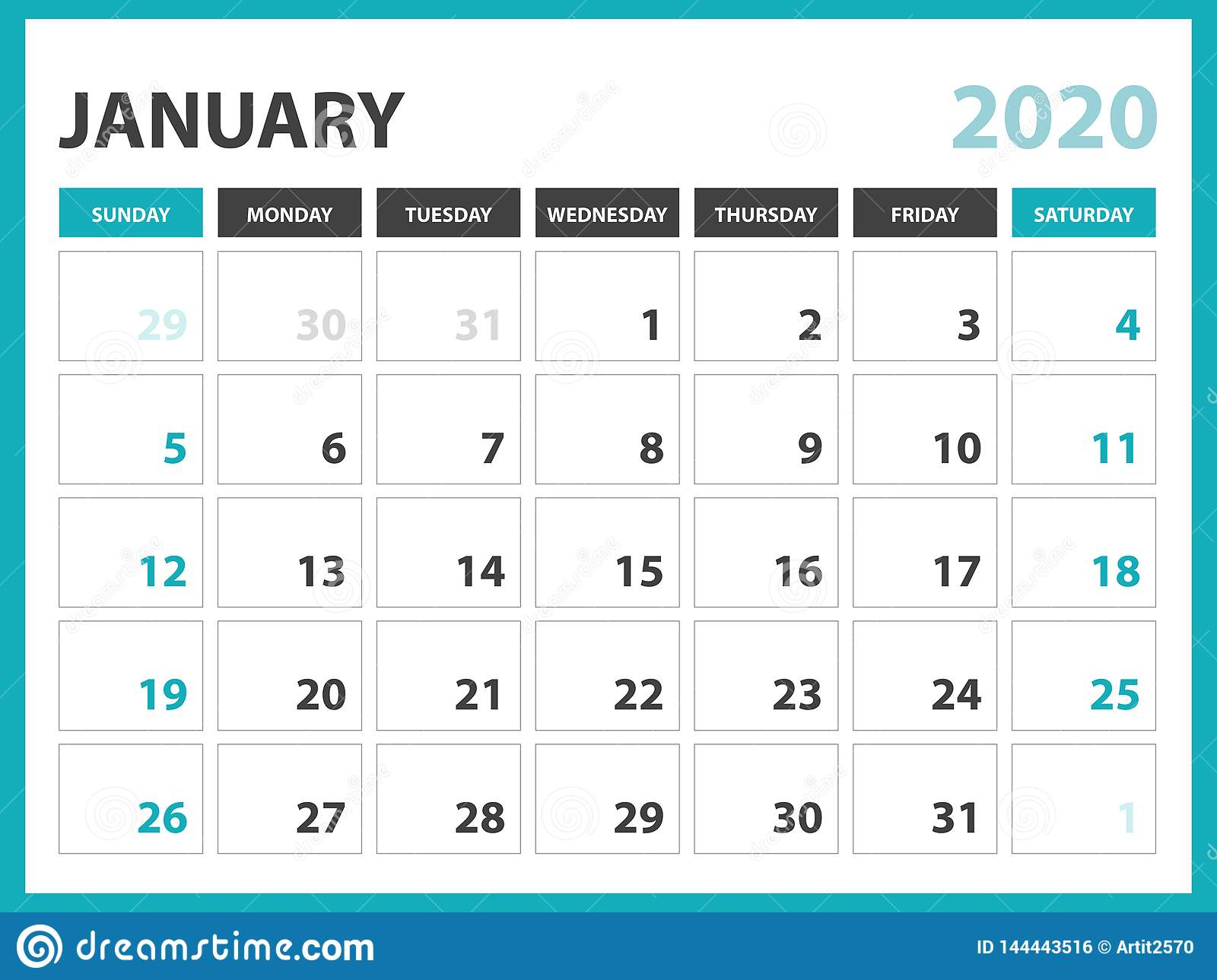 Desk Calendar Layout Size 8 X 6 Inch, January 2020 Calendar for Calander January 2020