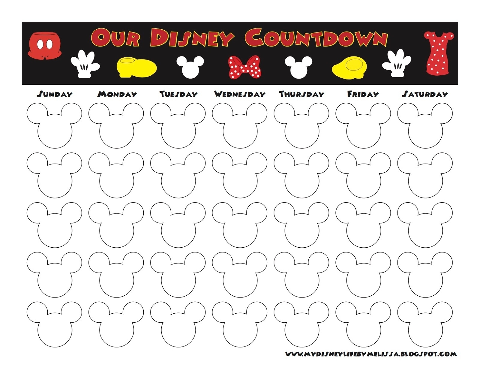 Disney Countdown Calendar Template | Monthly Printable Calender in Disney World Countdown Calendar Printable