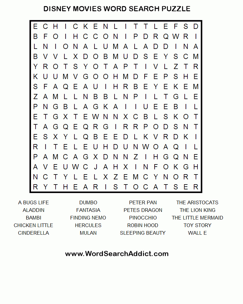 Disney Movies Word Search Puzzle | Disney Activities, Disney with regard to Disney Word Search Printable