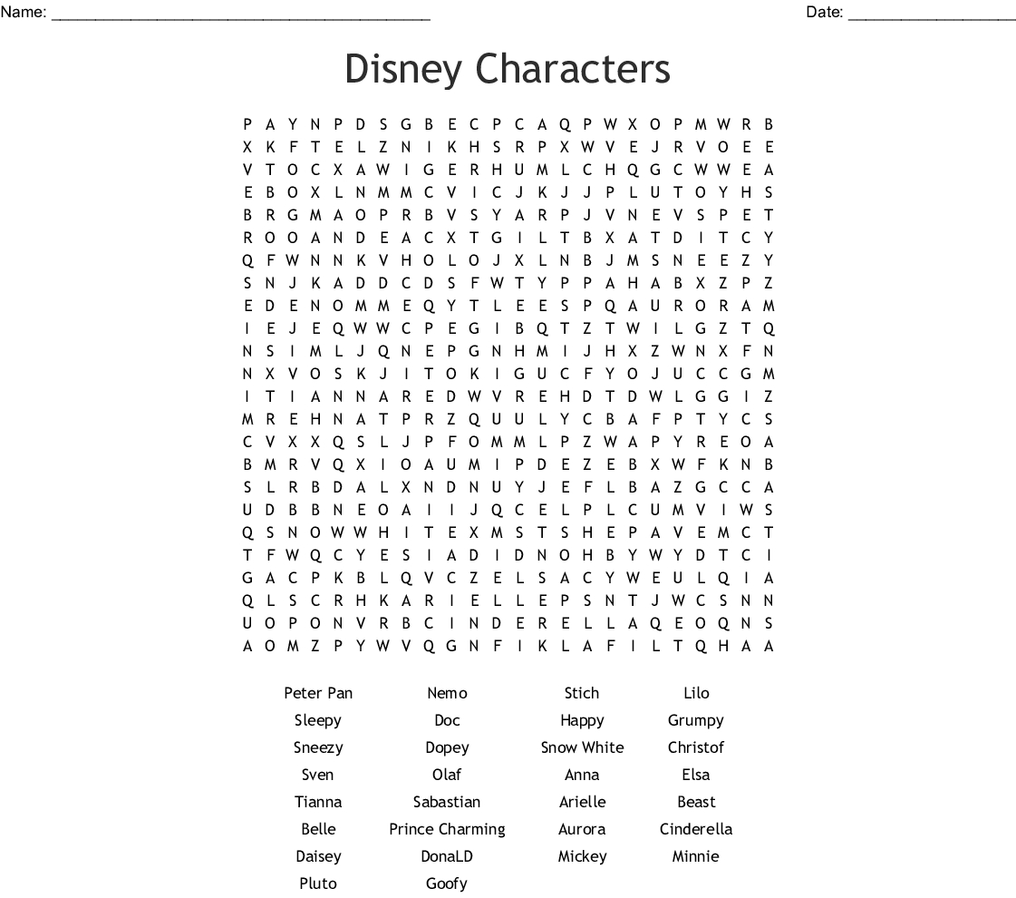 Disney Word Search  Wordmint within Disney Word Search Printable