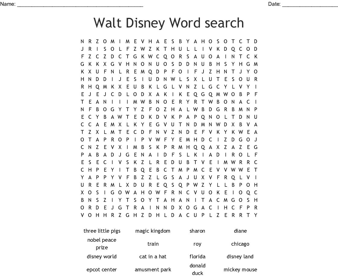 Disney World Word Search  Wordmint in Disney Word Search Printable