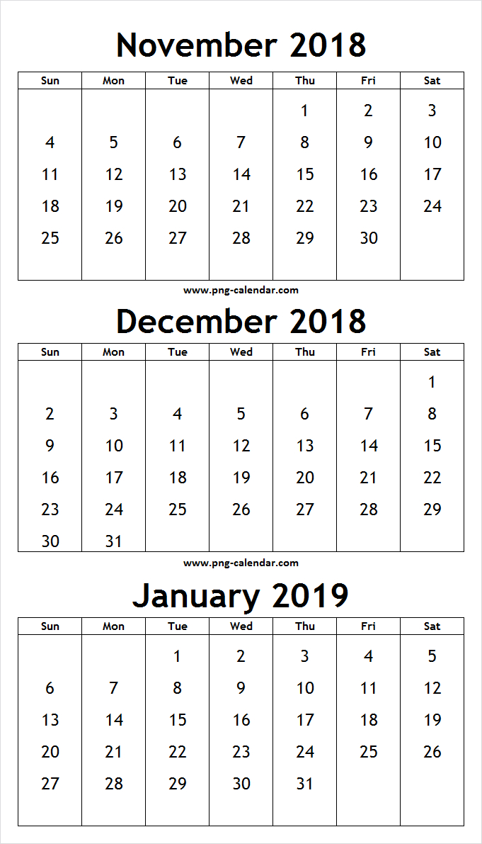 Download Blank November December 2018 January Calendar 2019 within November December January Calendar