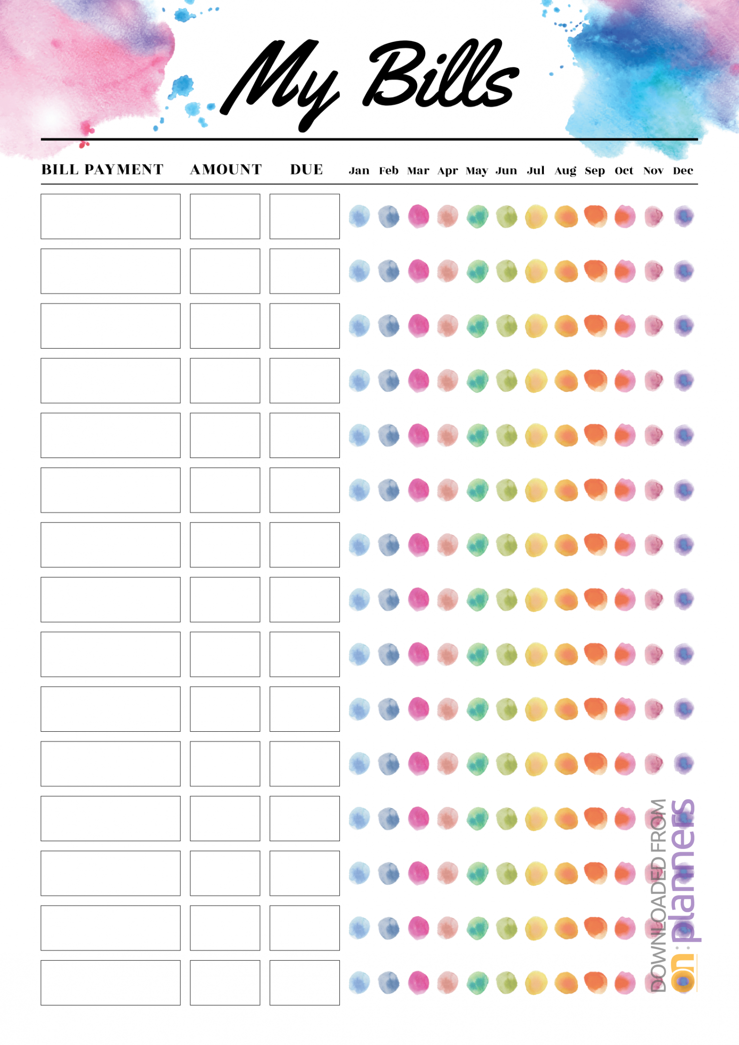 Download Printable Colored Monthly Budget Template Pdf within Monthly Bill Payment Worksheet