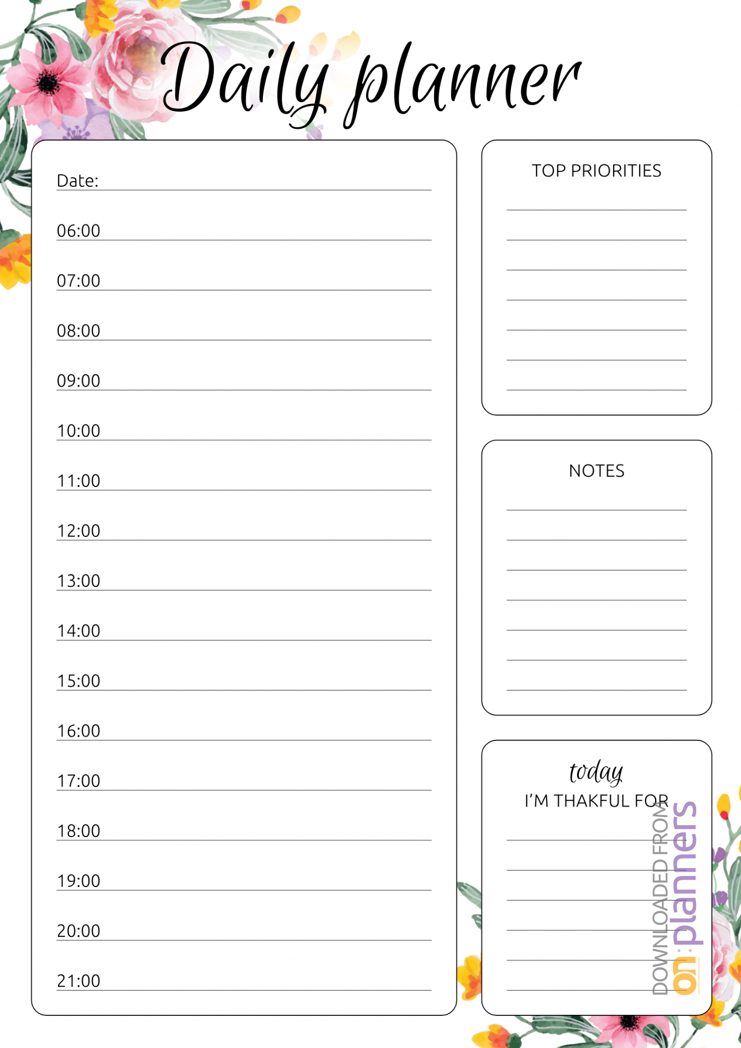 Download Printable Daily Hourly Planner With Flowers Pdf regarding Free Printable Hourly Planner