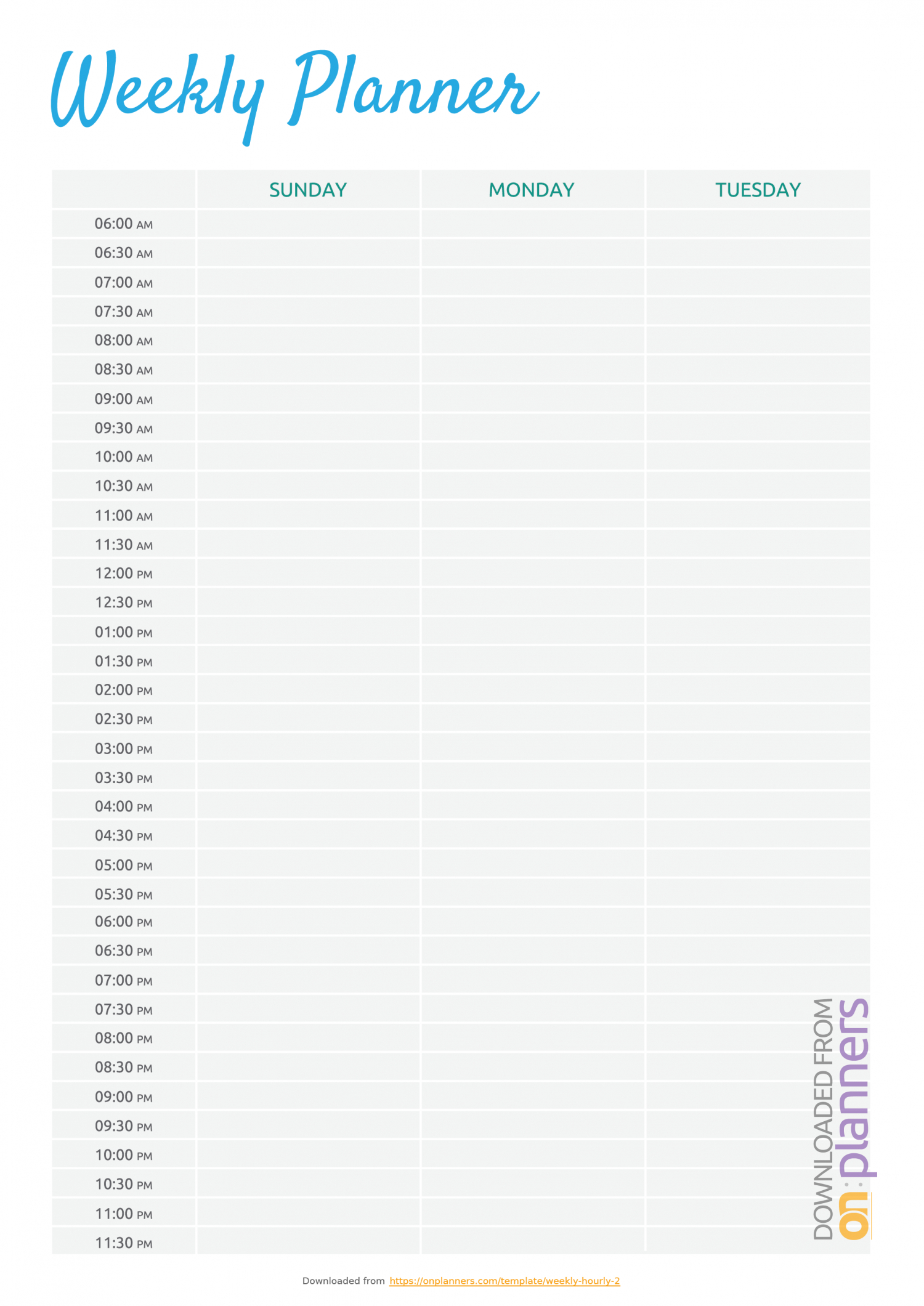 Download Printable Twopage Weekly Hourly Scheduler Pdf for Weekly Hourly Calendar Template