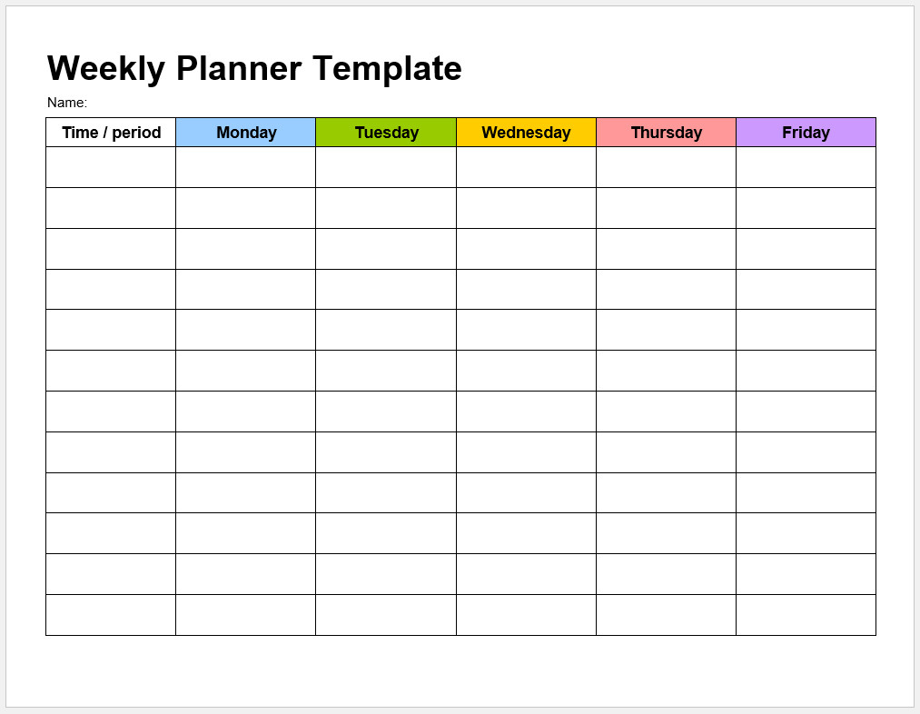 √ Free Printable Weekly Planner Template | Templateral inside Monday To Friday Planner Template