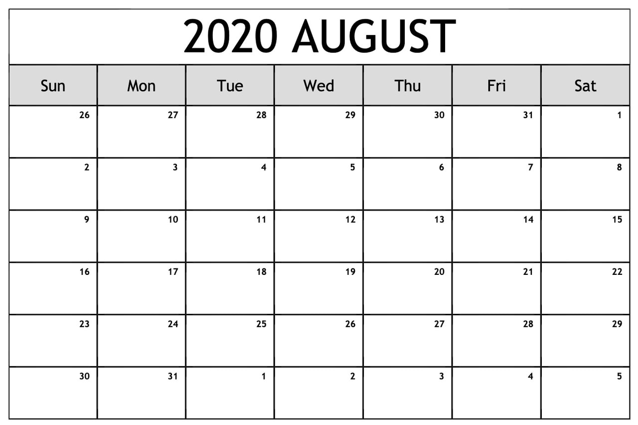 ❤️free 2020 August Printable Calendar Templates [Pdf inside August 2020 Calendar Printable
