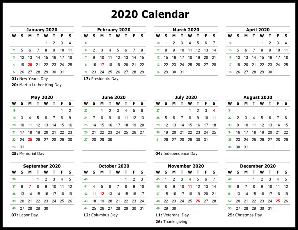 ❤free Yearly 2020 Printable Calendar Templates [Pdf, Word intended for 2020 Calendar Printable