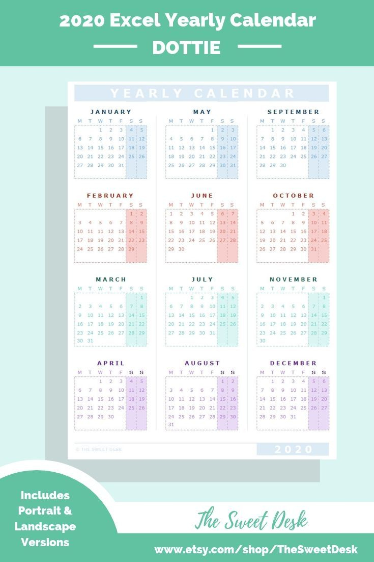 Editable 2020 Excel Yearly Calendar Template | Printable for 2020 Excel Calendar
