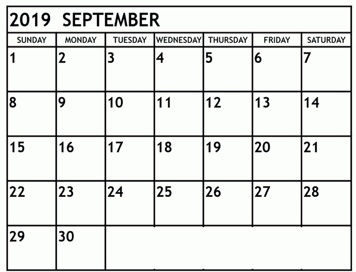 Editable September 2019 Calendar Template | Blank Calendar in Writable December 2020 Calendar