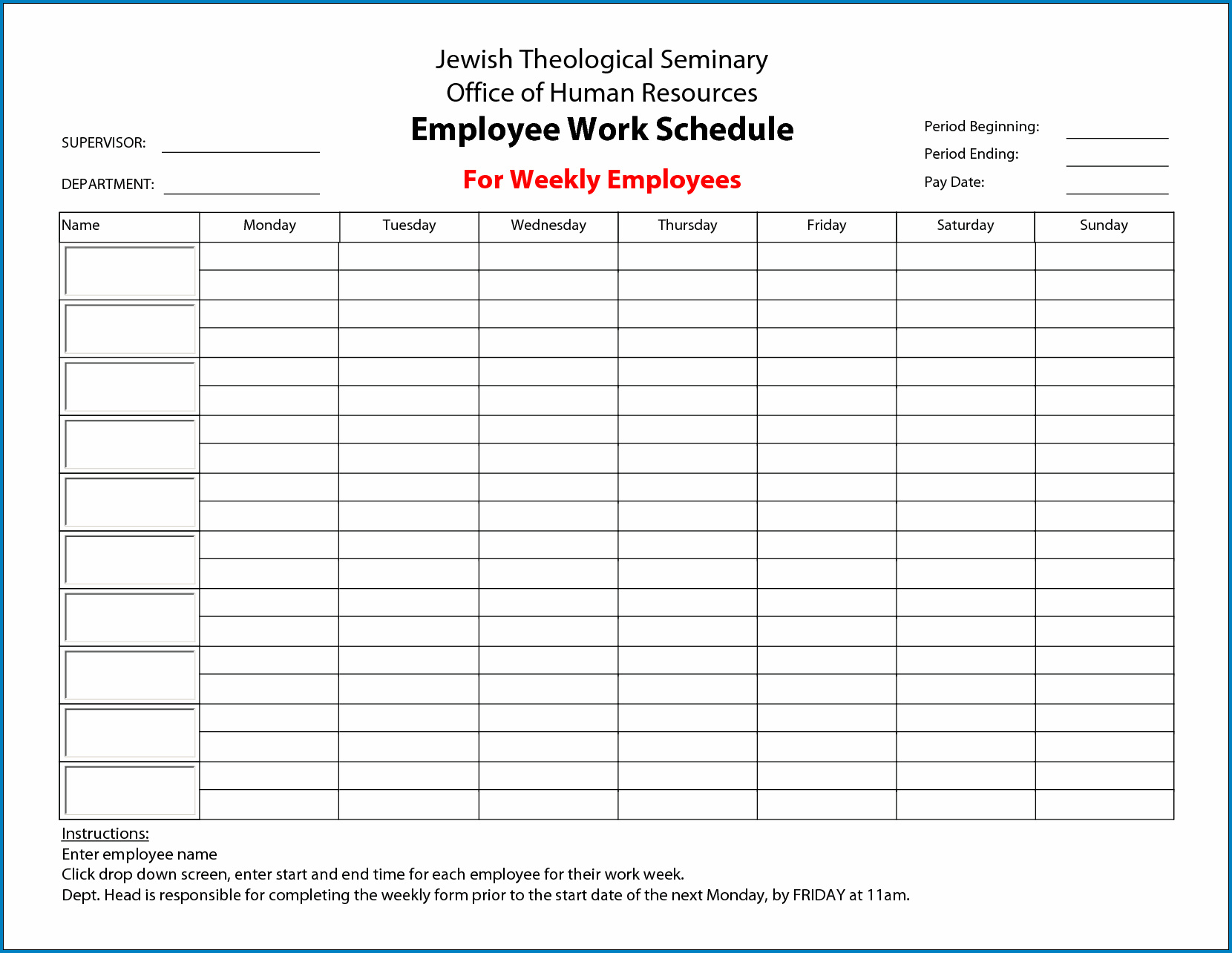Employee Schedule Templates Free  Bolan.horizonconsulting.co inside Free Weekly Schedule