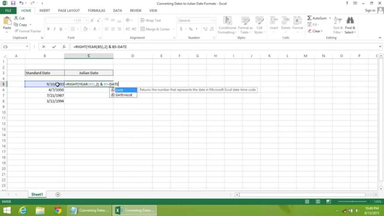 Excel 2013 Tutorial  How To Convert Standart Date To Julian Date Formats intended for Convert Julian Date To Regular Date