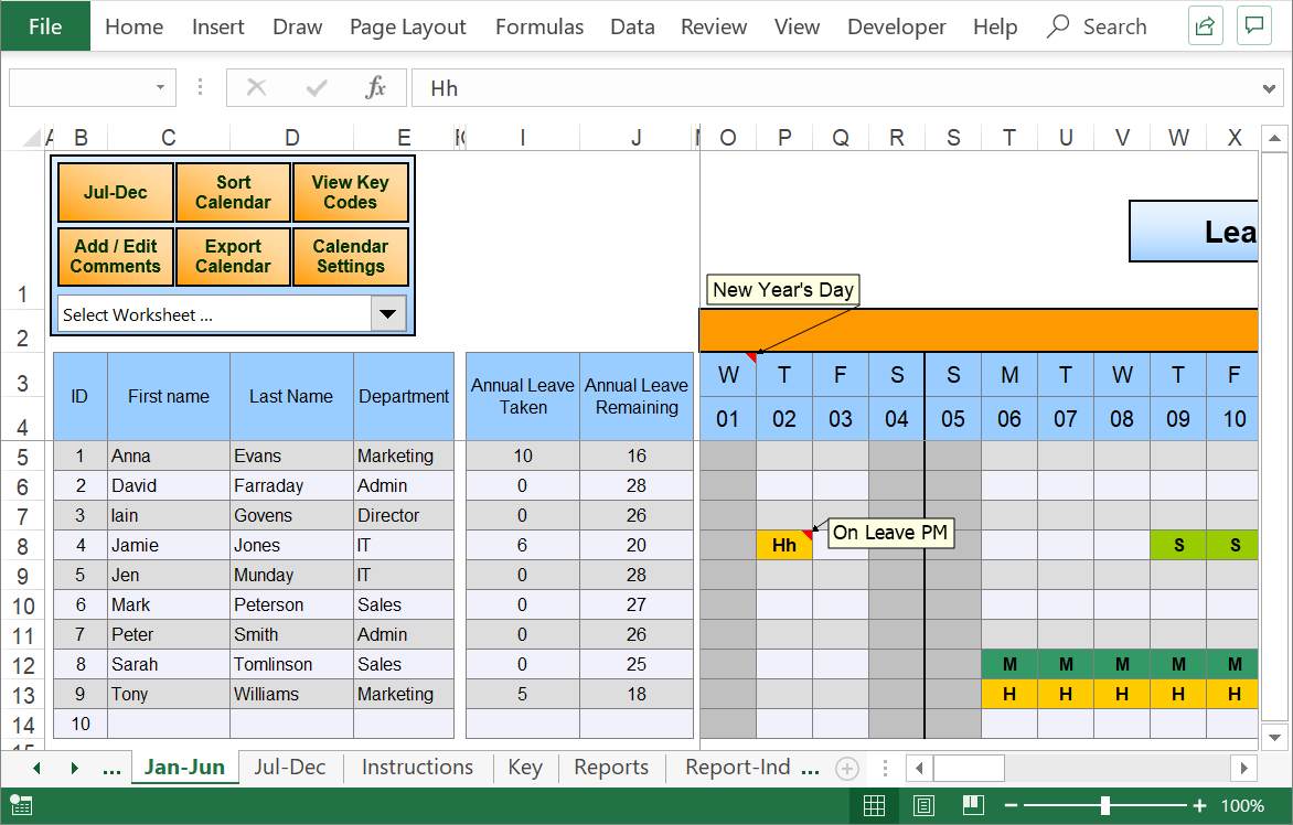 Team Leave Calendar Excel ⋆ Calendar for Planning