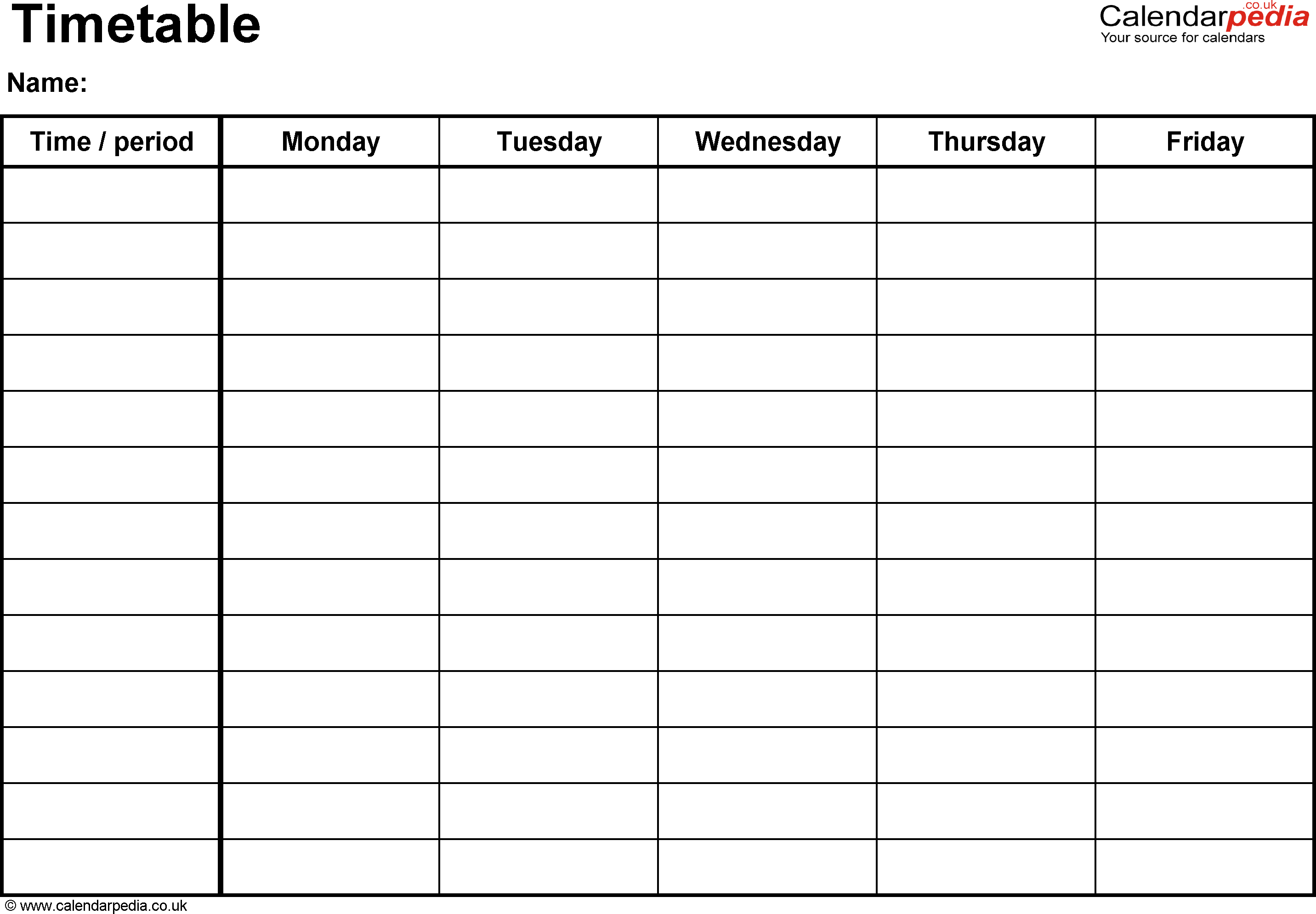 Excel Timetable Template 1: Landscape Format, A4, 1 Page with regard to Free Printable 5 Day Calendar