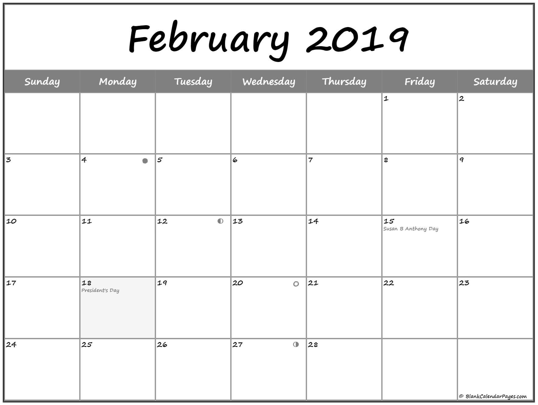 February 2019 Lunar Calendar. Moon Phase Calendar With Usa for Lunar Calendar October 2020