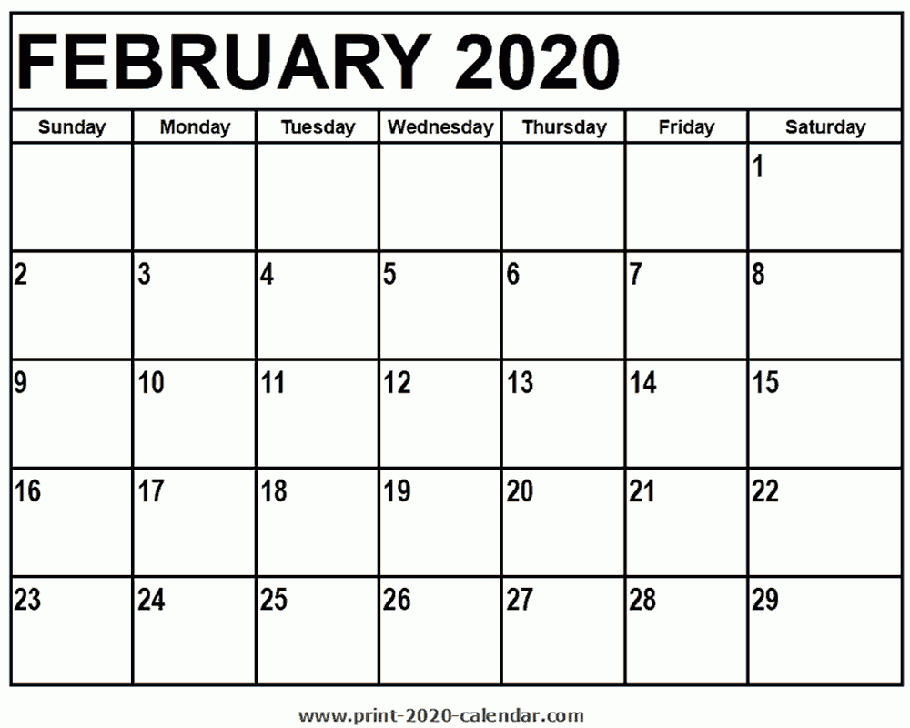 February 2020 Printable Calendar for Feb 2020 Calendar