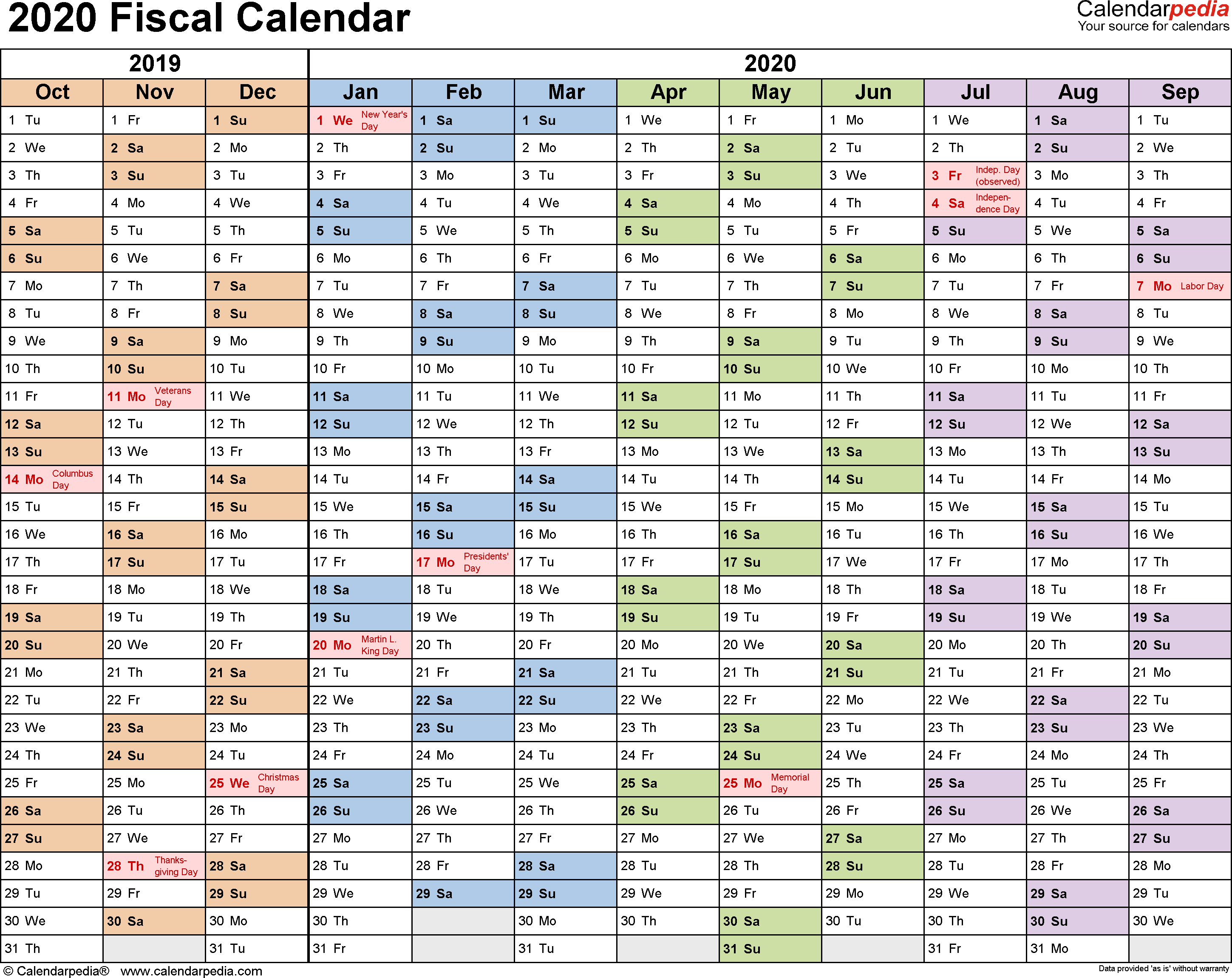 Fiscal Calendars 2020  Free Printable Pdf Templates intended for Q4 Calendar 2020