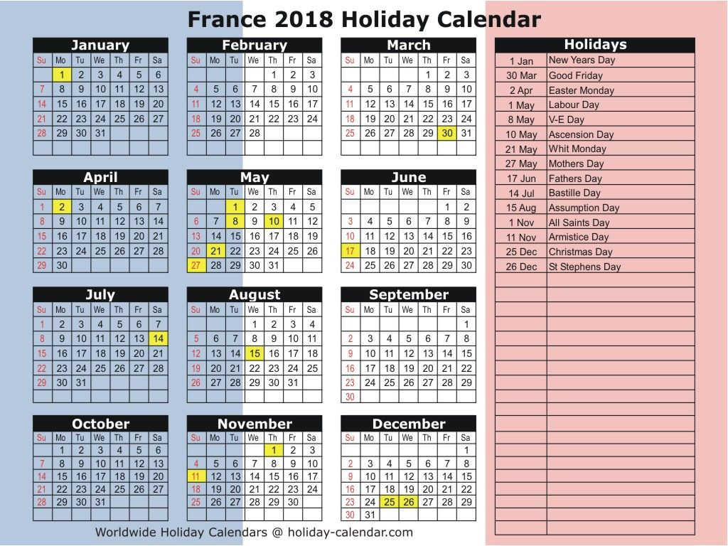 France 2019 Holidays Calendar Printable | Calendar March in National Day Calendar At A Glance