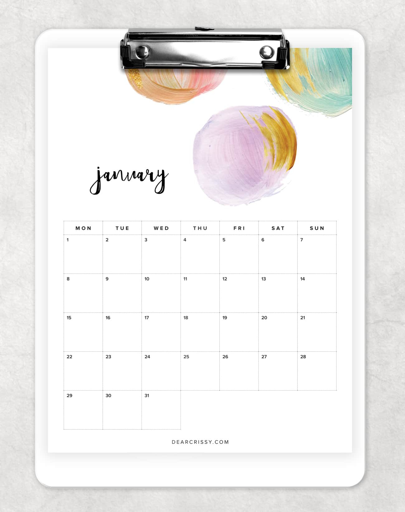 Free 2018 Printable Calendar  Pretty Painted Calendar Printable with Pretty Printable Calendar