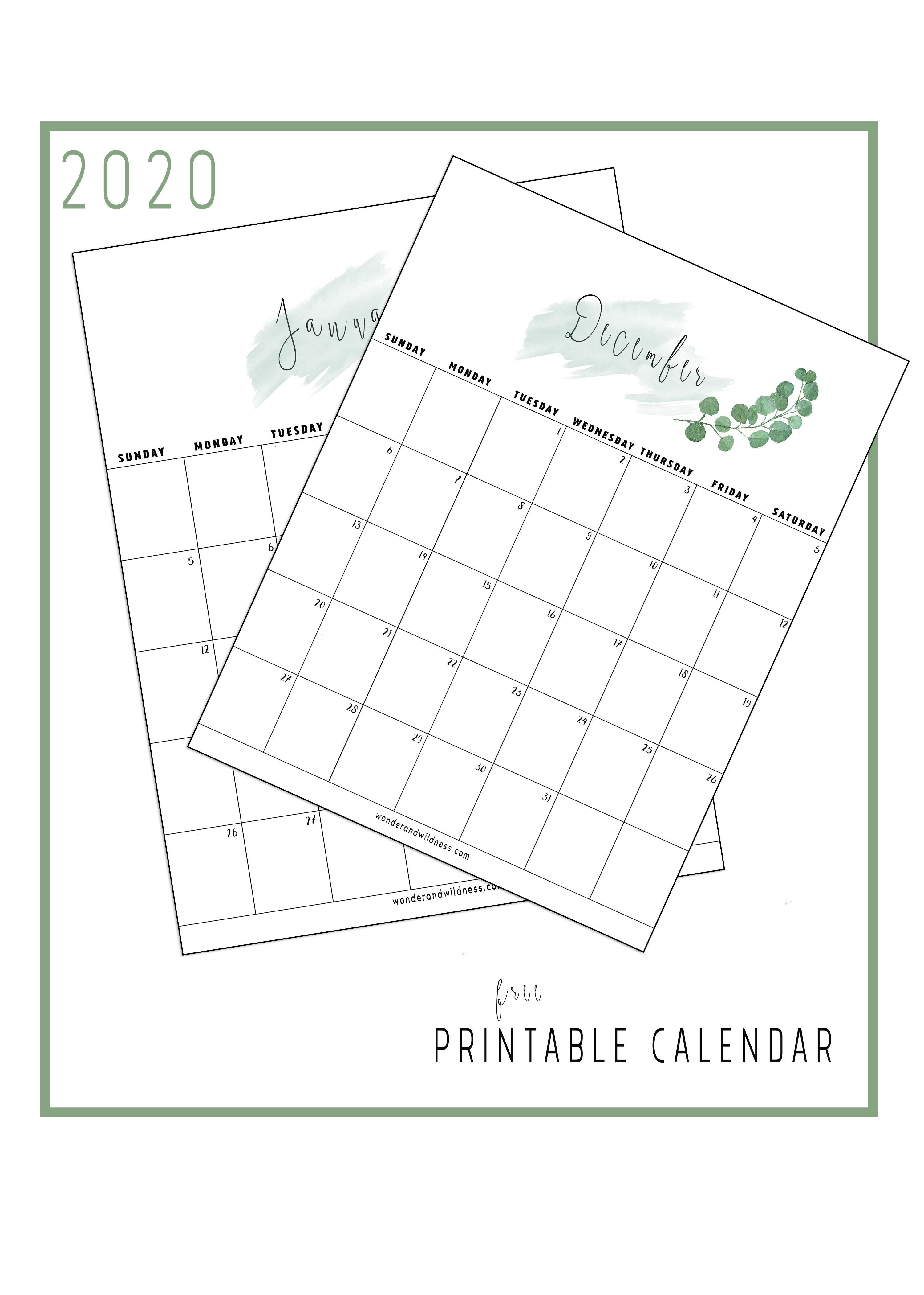 Free 2019 Calendar Printable • Wonder + Wildness intended for Large Grid Calendar Printable
