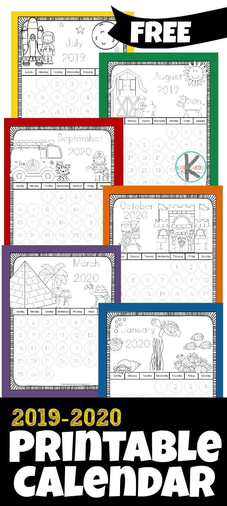 Free 20192020 Printable Calendar To Color – Kindergarten for Kindergarten Monthly Calendar Printable
