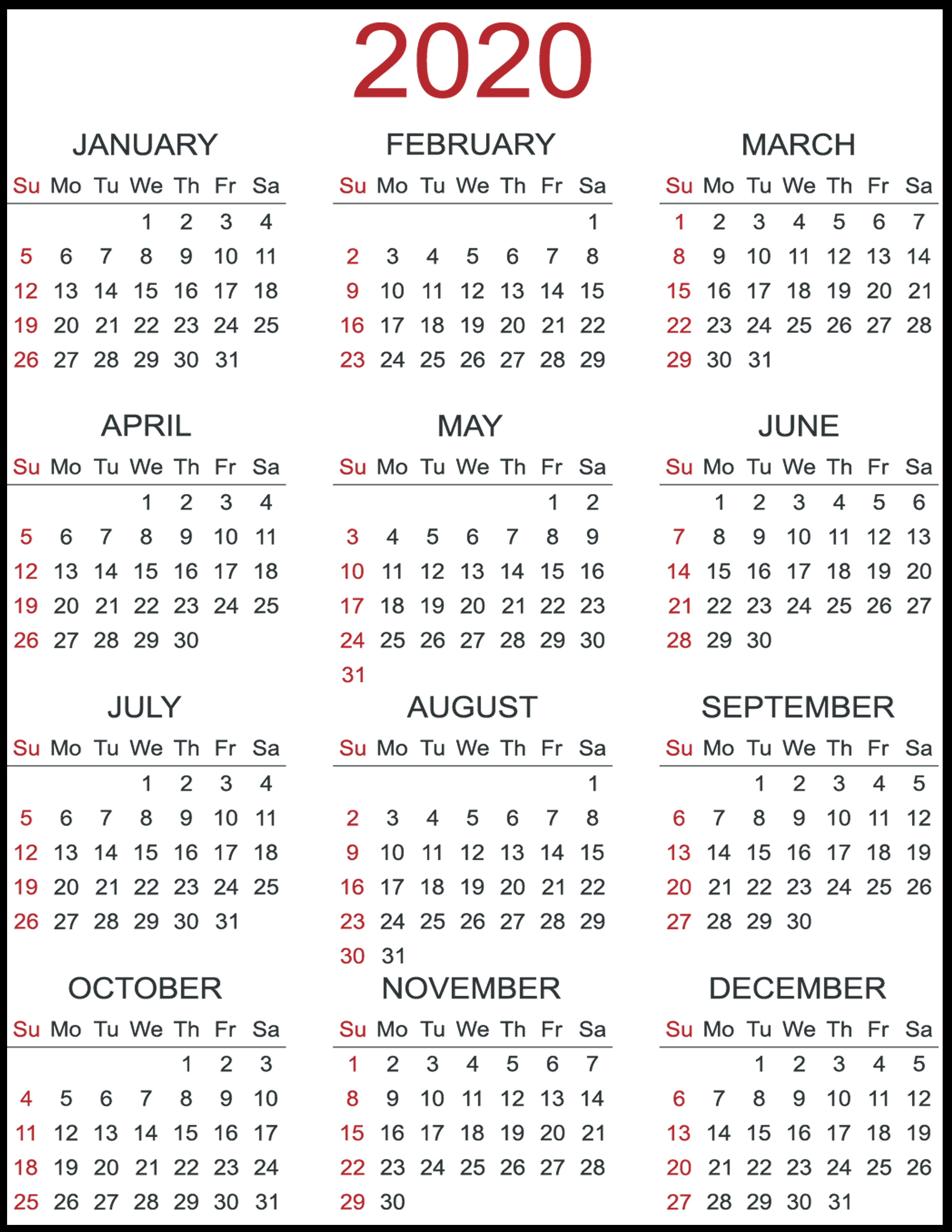 Free 2020 Yearly Printable Calendar Template | Calendar Wine with regard to Printable Calander 2020