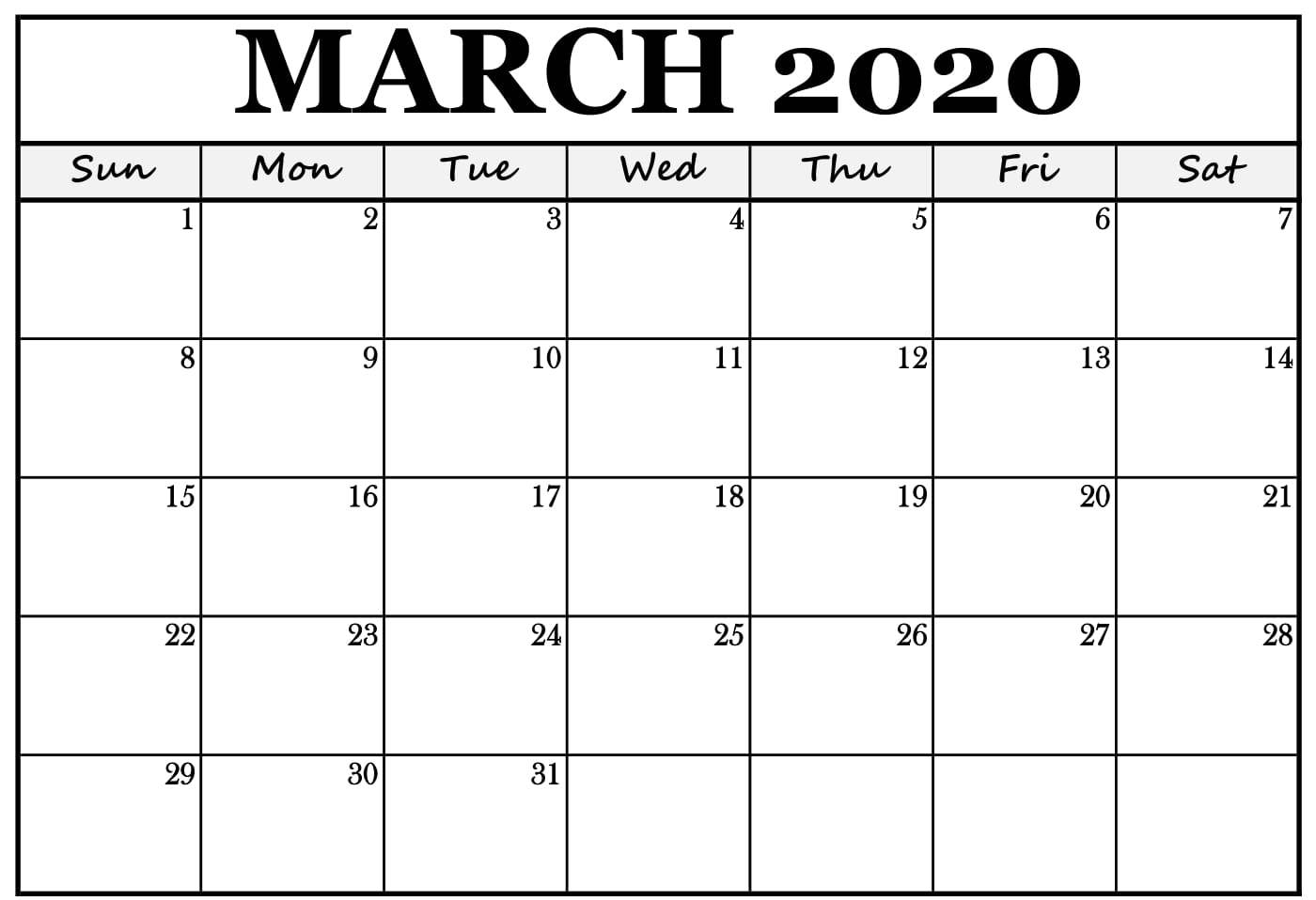 Free 25+ March 2020 Calendar Printable Pdf Word Excel inside Blank Calendar 2020 Printable