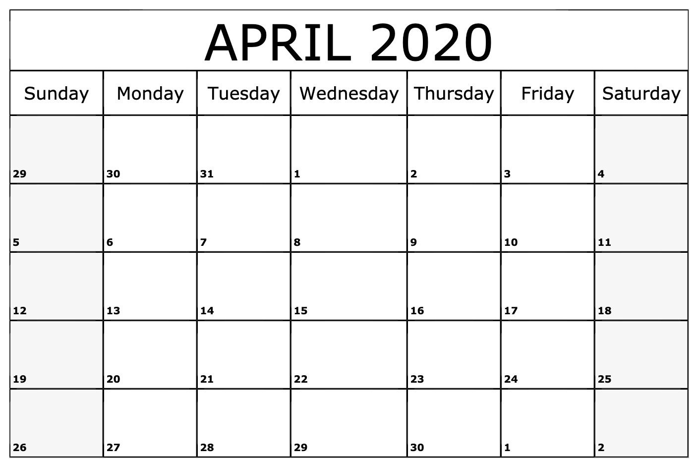 Free April 2020 Calendar  Topa.mastersathletics.co throughout April 2020 Printable Calendar