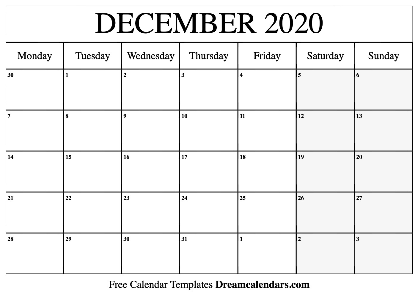 Free Blank December 2020 Printable Calendar regarding Printable Calendar 2020 With Time Slots