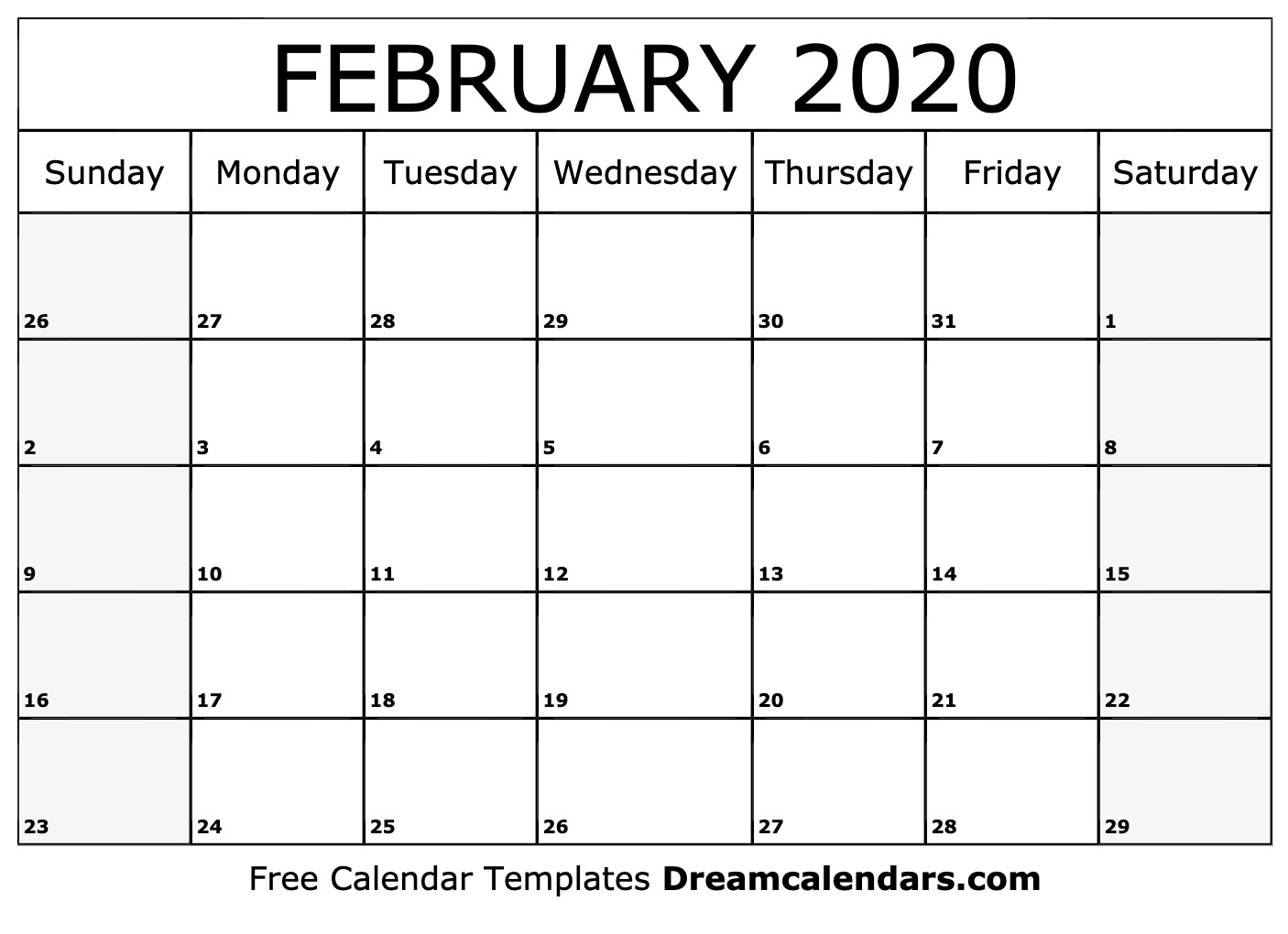 Free Blank February 2020 Printable Calendar intended for August 2020 And September 2020 Calendar