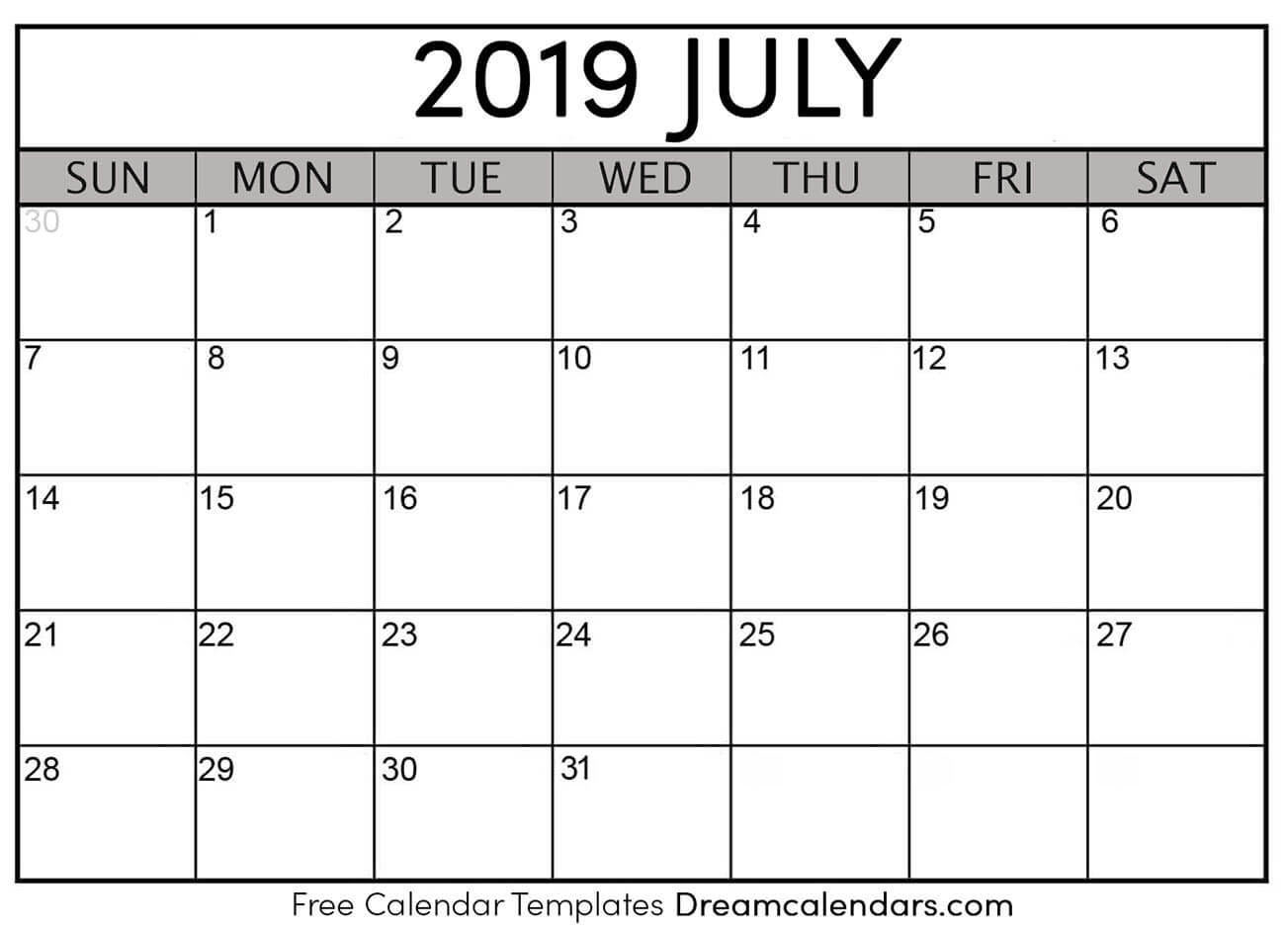 Free Blank July 2019 Printable Calendar intended for Calendar Kosong 2020