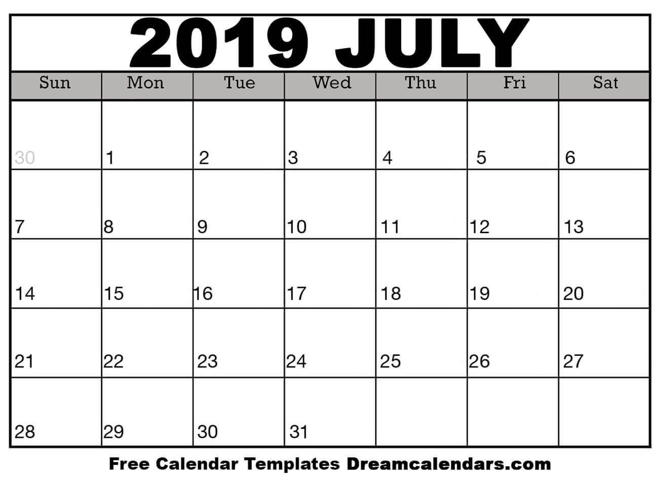 Free Blank July 2019 Printable Calendar pertaining to Calendar Kosong 2020