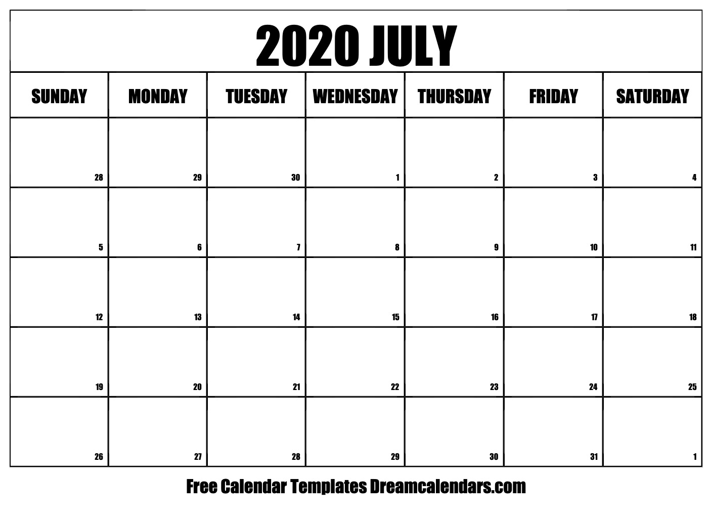 Free Blank July 2020 Printable Calendar regarding September Thru December 2020 Calendar